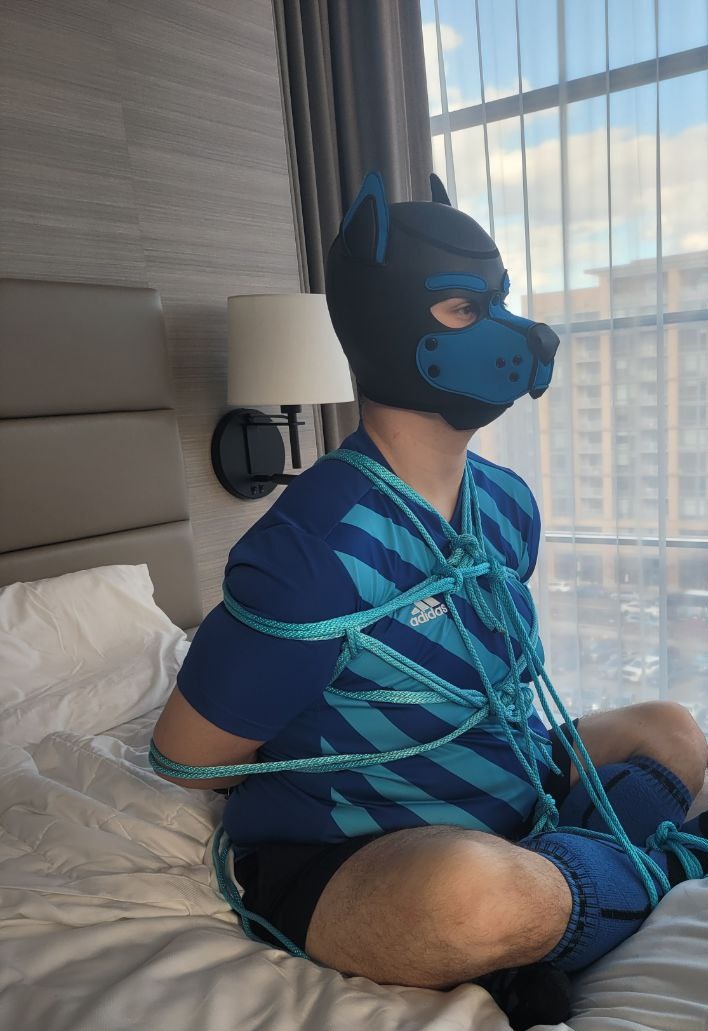 PupMyst's tweet photo. Finally got some of those pics to share and there will be more still! 😁 
Puppy got a little tied up at #MAL2024 
---
⛓️ - @HeyItsTopper 
📸 - @PupDart https://t.co/MWWOgh8gQL