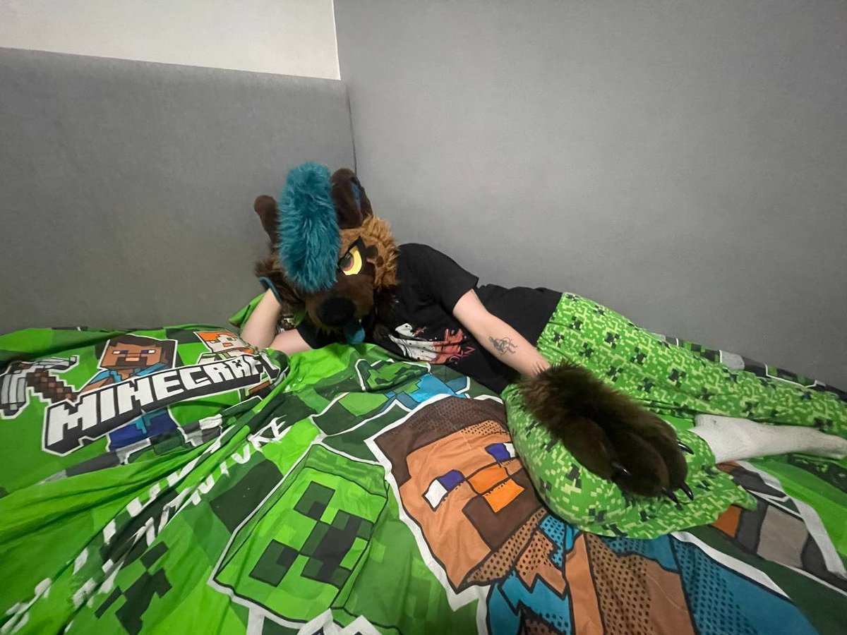 Who's coming to cuddle on the minecraft bed?