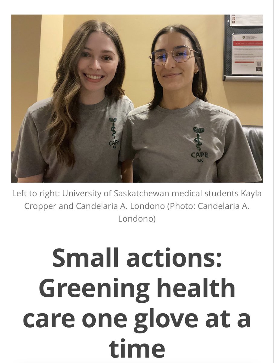 Some good news! The USask Project Green Healthcare team’s glove recycling program deferred over 144 kg of waste from landfill, to be recycled into construction materials instead. You can read more about their work in the link below: medicine.usask.ca/news/2024/mymd…