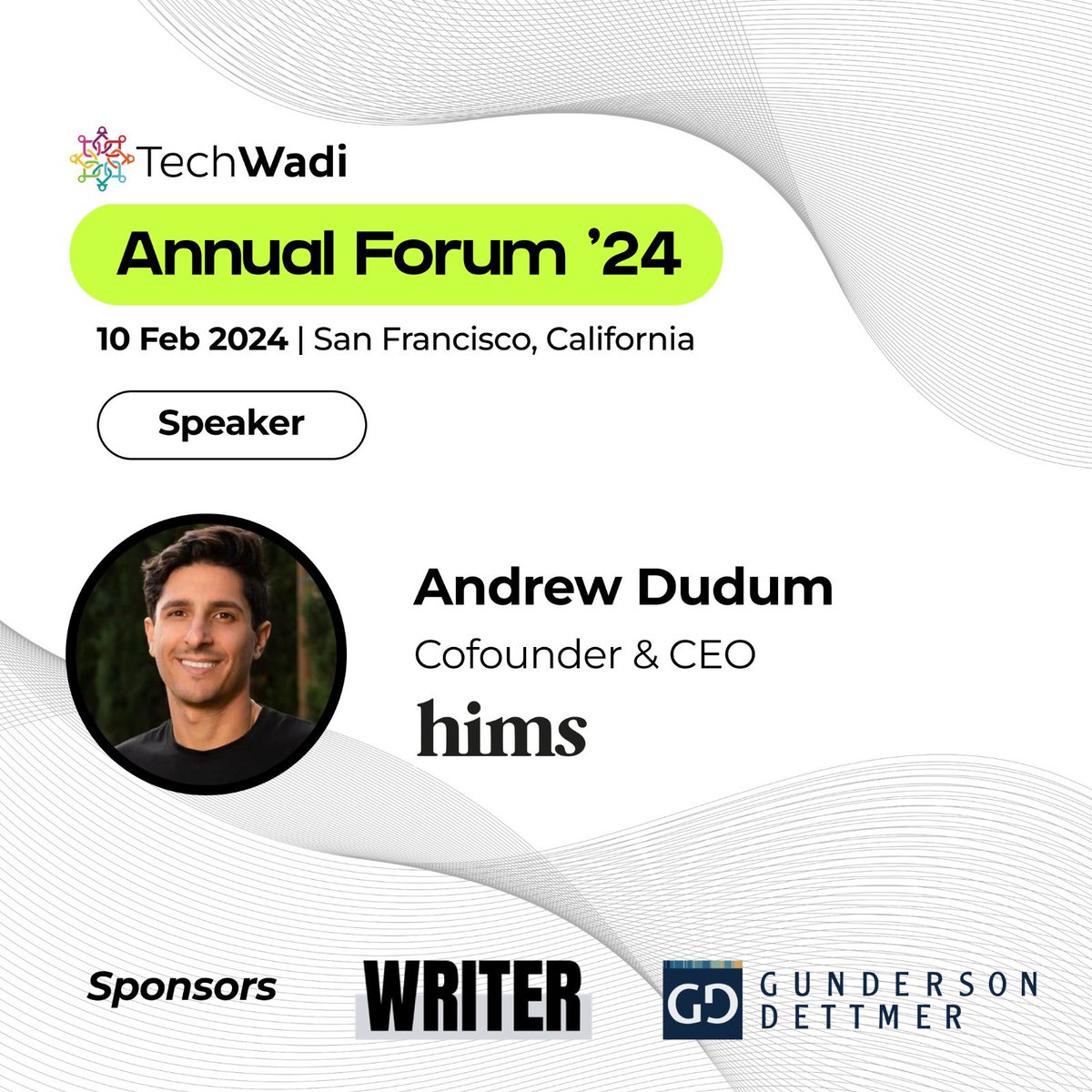 Thrilled to have <a href="/AndrewDudum/">andrewdudum</a> join us this year at Techwadi 2024! Get your tickets now before they sellout lu.ma/techwadi-2023