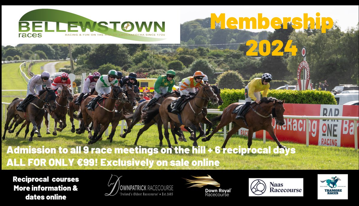 Membership for 2024 is Now On Sale. Join us for an unforgettable year of racing excitement with our exclusive membership package on sale exclusively online for only €99! bellewstownraces.ie/tickets/ See You On The Hill!