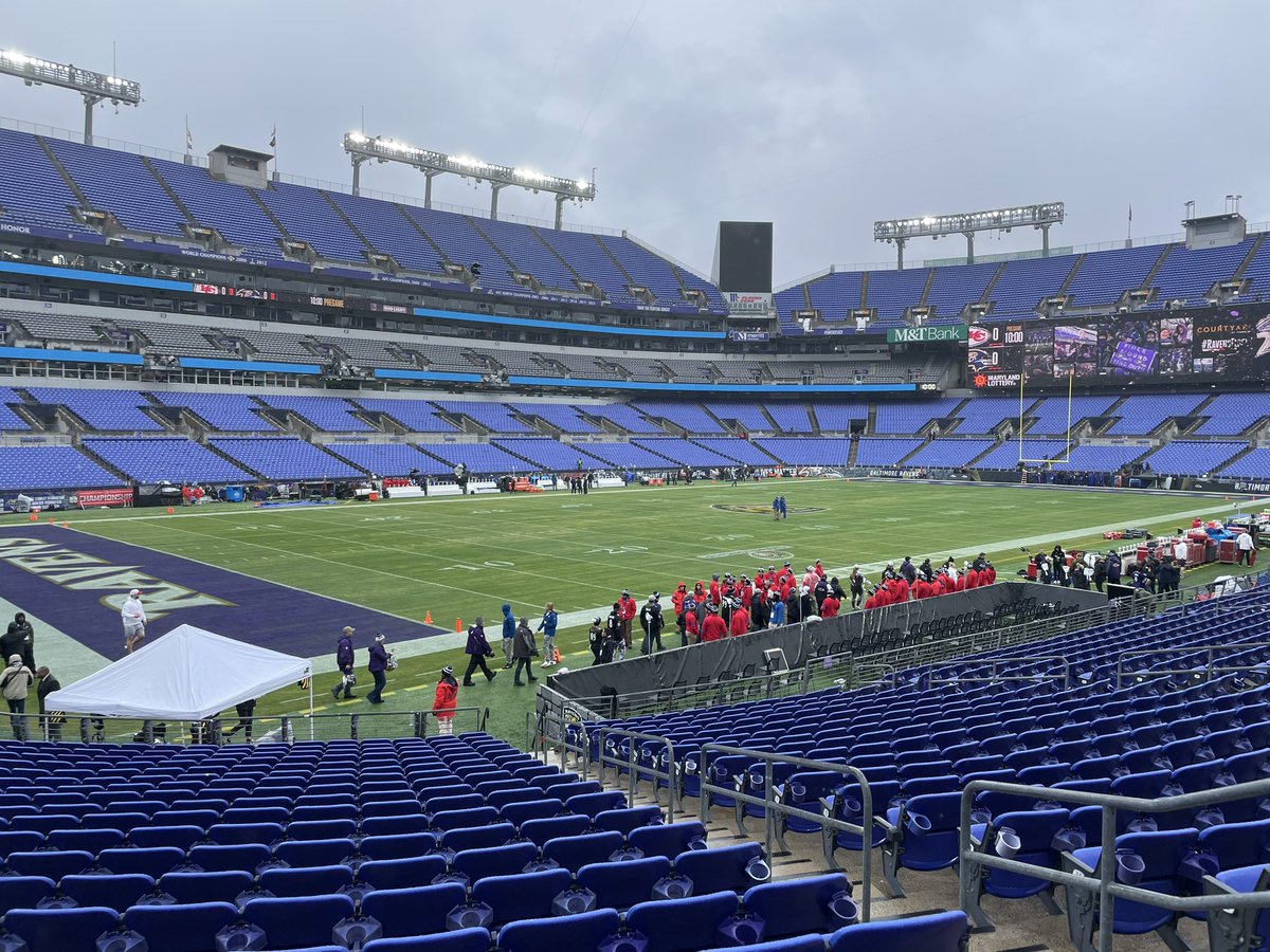 #AFCChampionshipGame The tarp is off the field about 3 hours before kickoff Misty and a tad windy at times. #RavensFlock