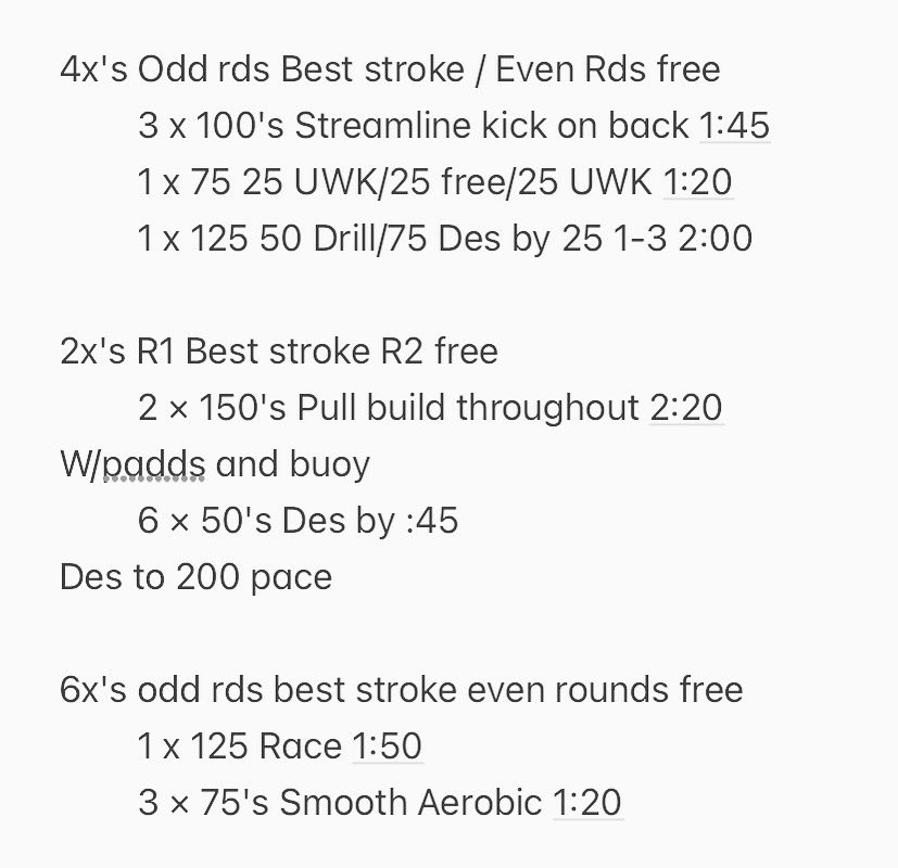 Little 200 work mixed with pushing and holding speed through the 100. 

Odd rounds Best stroke non freestyle 
even rounds freestyle

#excelaquatics #excelaquaticsgallatin #swimset #swimpractice #swimming #swimcoach #swimcoaching #200pace #beststroke #ownthework #freestyle