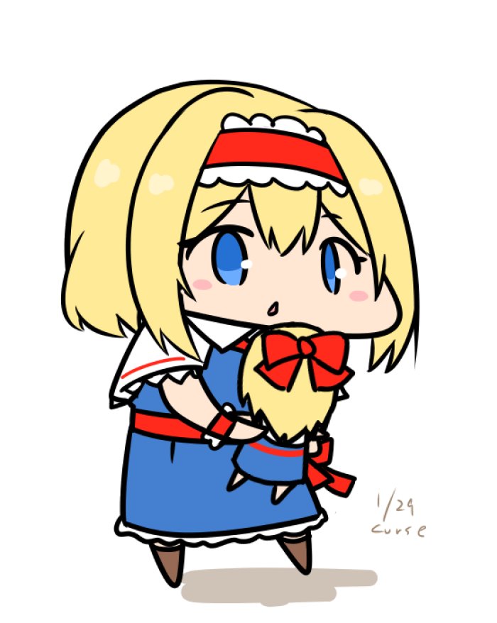 alice margatroid blonde hair blue eyes hairband dress blue dress red hairband short hair  illustration images