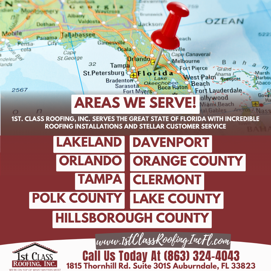 1stClassRoofInc's tweet photo. -> AREAS WE SERVE!

Trust us for all your roofing needs in Lakeland, Orlando, Davenport, Orange County, Tampa, Clermont, Polk County, Lake County, and Hillsborough County.

#ShingleOptions #ResidentialRoofing #1stClassRoofing

https://t.co/o6AKSg1Bta https://t.co/dtXWFtKnpJ