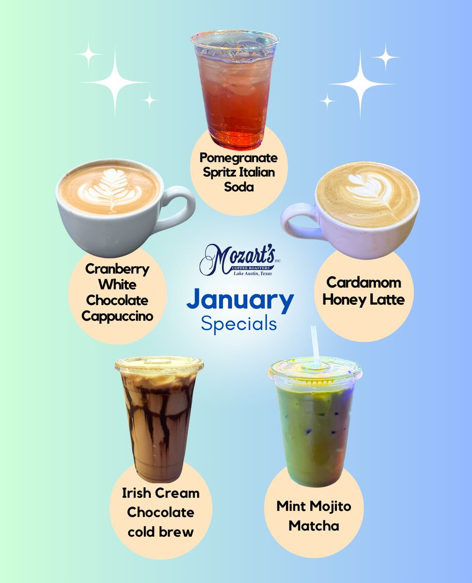 Happy sunny Sunday💙⁠
⁠
The sun is finally out!😎 Come enjoy the crisp air and clear skies between sips of our delicious January Specials☕️⁠
⁠
Try them before they're gone! ✨️⁠