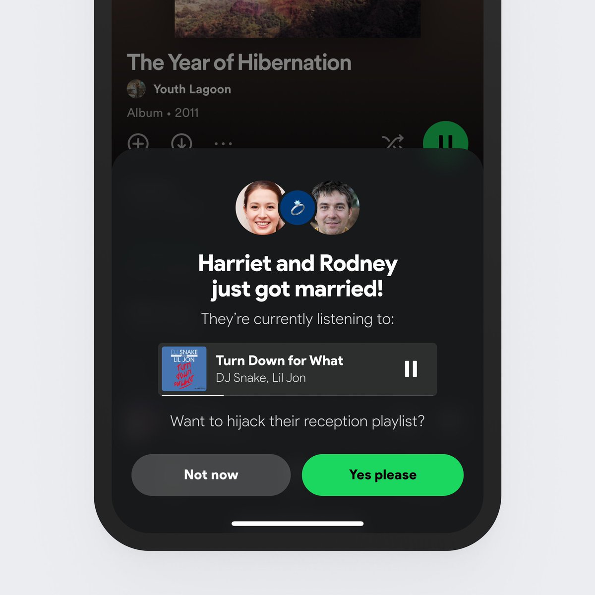 Spotify option to hijack someone's wedding reception playlist