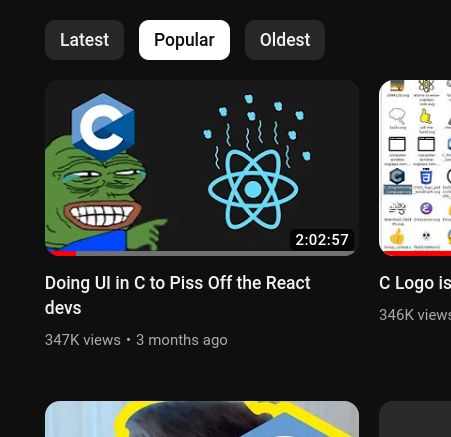 I just wanted to take a moment to thank the React Community for making this video my most watched video on Tsoding Daily channel. I hope you guys enjoyed it and learnt something new. 🙂

If you like the format, I recommend to check out my other videos on the channel.