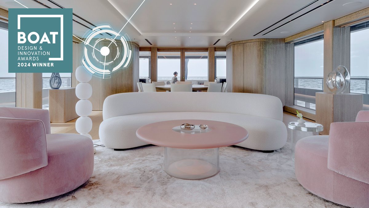 boatint's tweet photo. Sponsored by Oliveri, the Best Interior Design, Motor Yachts 500GT and above category has crowned a victor... Taking home this year’s Neptune is the 60m Amels-built Entourage, featuring an interior design by Burdifilek. Congratulations! #boatdesignfest #boatdesignawards https://t.co/6W1VtuhR7U