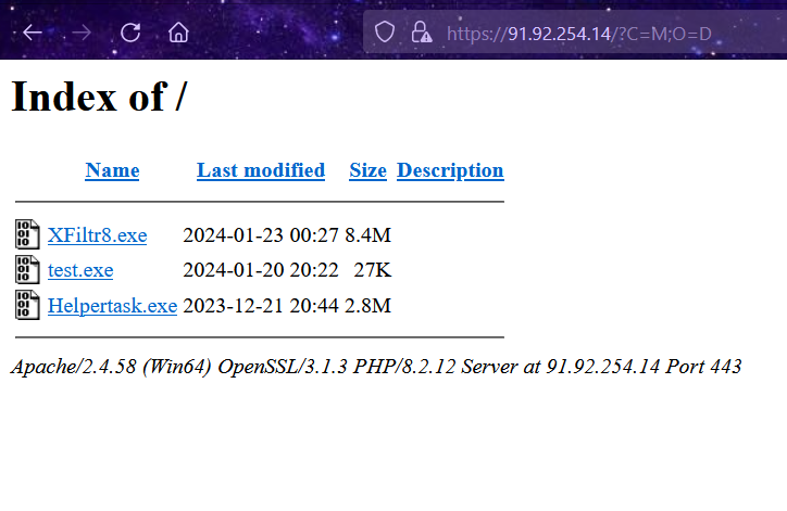 1ZRR4H's tweet photo. #opendir https://91.92.254.14/

"XFiltr8.exe" appears to be an exfiltration tool (written in Go) that uses MEGA services for storage via g.api.mega.]co.]nz.
[+] https://t.co/ilHEQJOYFn

▪ "C:/Users/187ir/Golang-Projects/XFiltr8/Builder/XFiltr8.go"

"Helpertask.exe" is #AsyncRAT
C2: 91.92.254.14:4412 
[+] https://t.co/EhvM5Wl3U2.