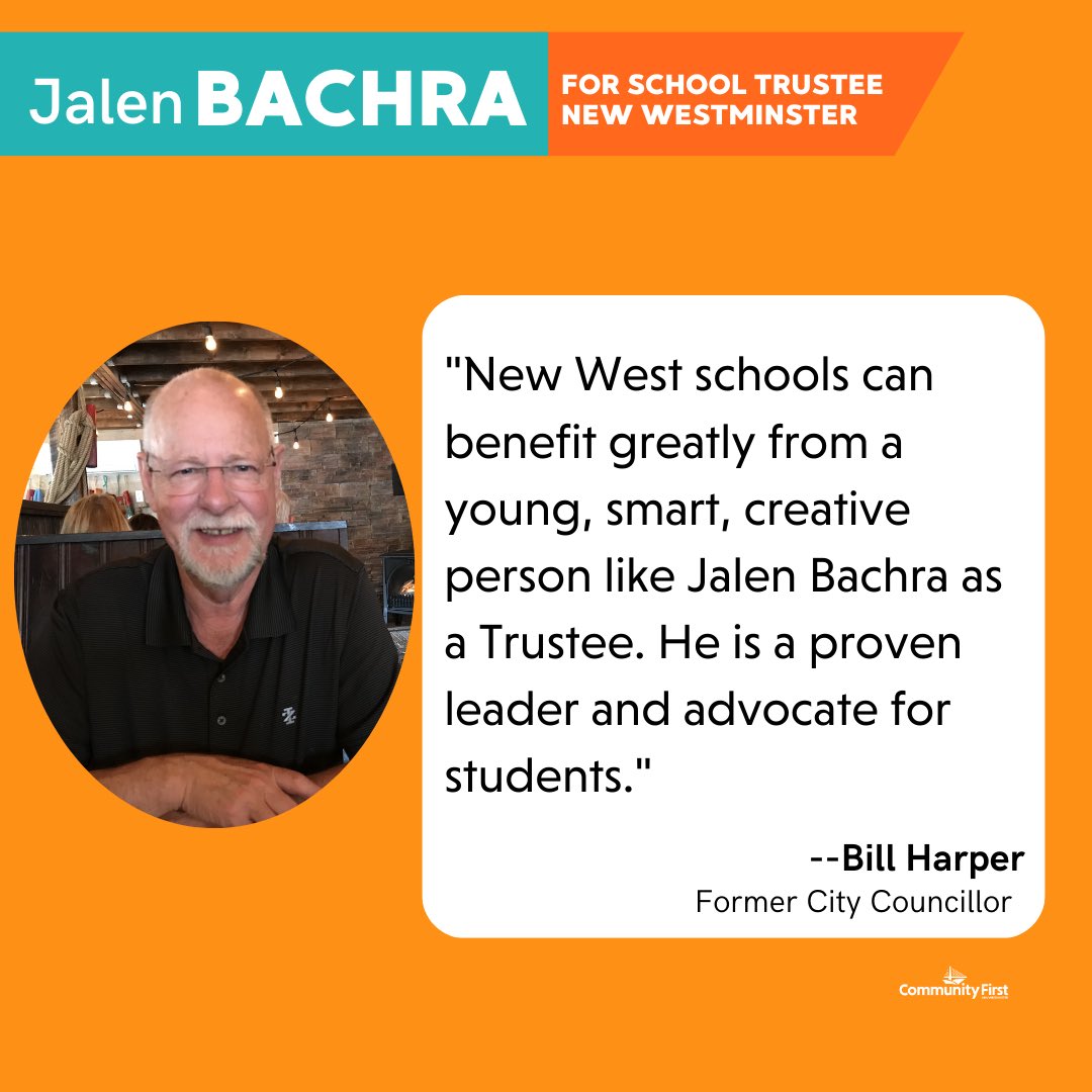Experience and a proven track record of advocacy. Even at a young age, Jalen Bachra has plenty of both. Thank you to former City Councillor Bill Harper and former School Board Chair Mark Gifford on your endorsements of @JalenBachra in the upcoming school board by-election.