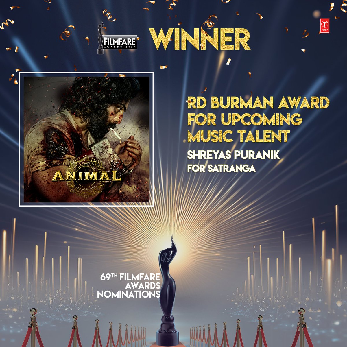 Congratulations @shreyaspuranik on winning the RD Burman Award for Upcoming Music Talent for #Satranga from #Animal 🌙❤️ #Animal #AnimalTheFilm @AnimalTheFilm @AnilKapoor #RanbirKapoor @iamRashmika @thedeol @tripti_dimri23 @EricnPillai #DurgeshRRajbhatt #RahulMSharma