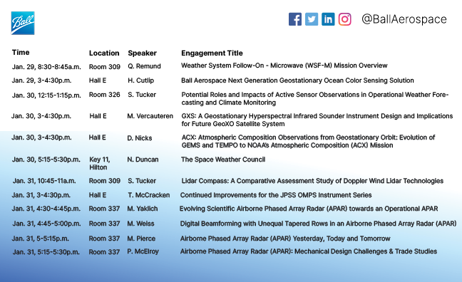 Ball Aerospace is thrilled to invite you to hear from our team at #AMS2024 in Baltimore. We are proud to present multiple sessions: