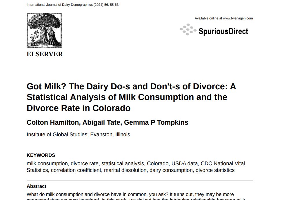 What happens if you draft an academic research paper every time you find a correlation where p &lt; 0.05?  You get a lot of silly papers:  tylervigen.com/spurious-schol…