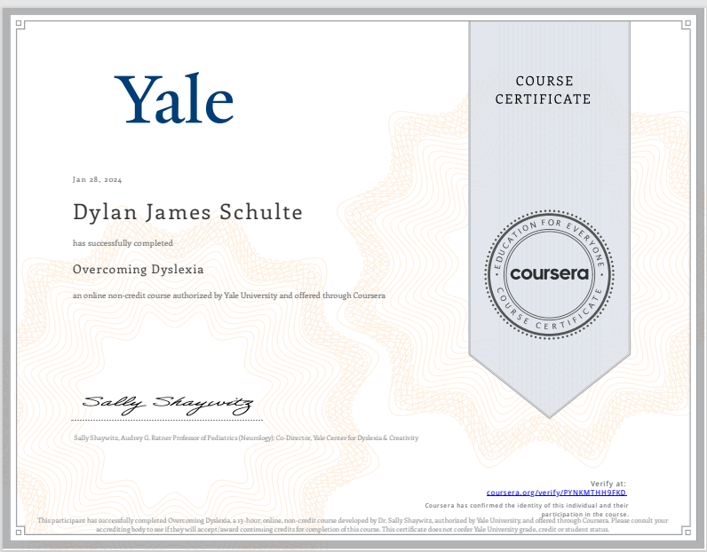 I've completed the 'Overcoming Dyslexia' course via Yale Online! I learned so much about dyslexia and how to support students with dyslexia and their families. @melbrethour
