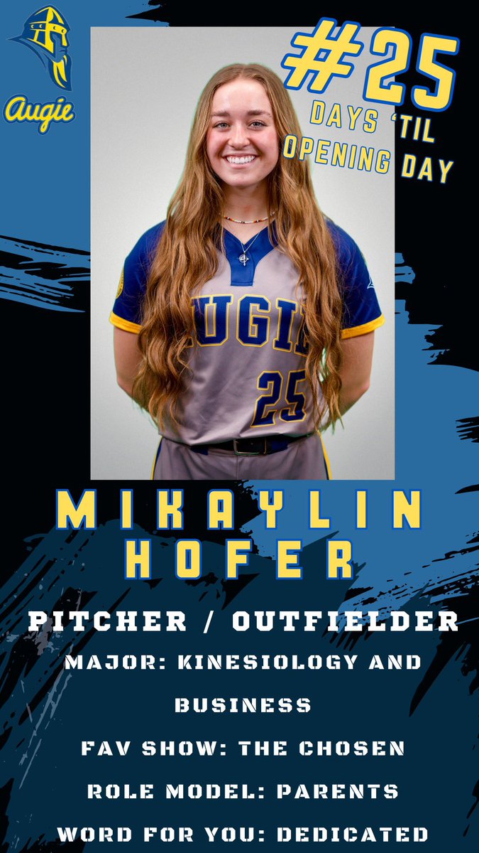 Augustana Softball (@augie_sb) on Twitter photo 25 more days until opening day! Meet pitcher & outfielder, #25 <a href="/mikaylin_hofer/">Mikaylin Hofer</a> from Taylor Ridge, IL! #SetSail #TheAugieWay <a href="/augieathletics/">Augustana Vikings</a> 25 more days until opening day! Meet pitcher & outfielder, #25 <a href="/mikaylin_hofer/">Mikaylin Hofer</a> from Taylor Ridge, IL! #SetSail #TheAugieWay <a href="/augieathletics/">Augustana Vikings</a>