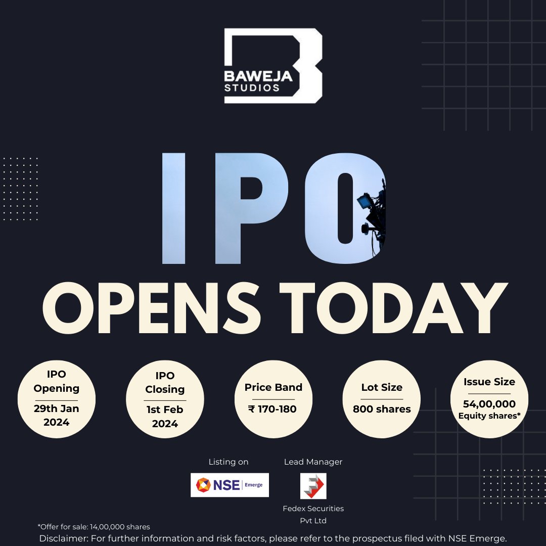 Grab a front row seat, Baweja Studios IPO launches Today 🚀 #BawejaIPO #BawejaStudios #HarmanBaweja