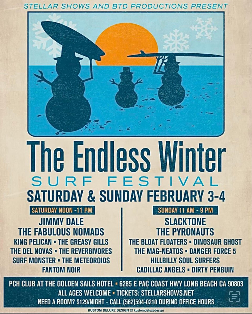 Next weekend! The Endless Winter Surf Festival at the PCH Club in Long Beach, CA. We’ll be on stage a week from today! You don’t want to miss this. #TheEndlessWinter #SurfFestival #SG101 #SurfGuitar101 #SG101Con #TheBloatFloaters #Surf #SurfMusic #LongBeach #PchClub #Music #Share