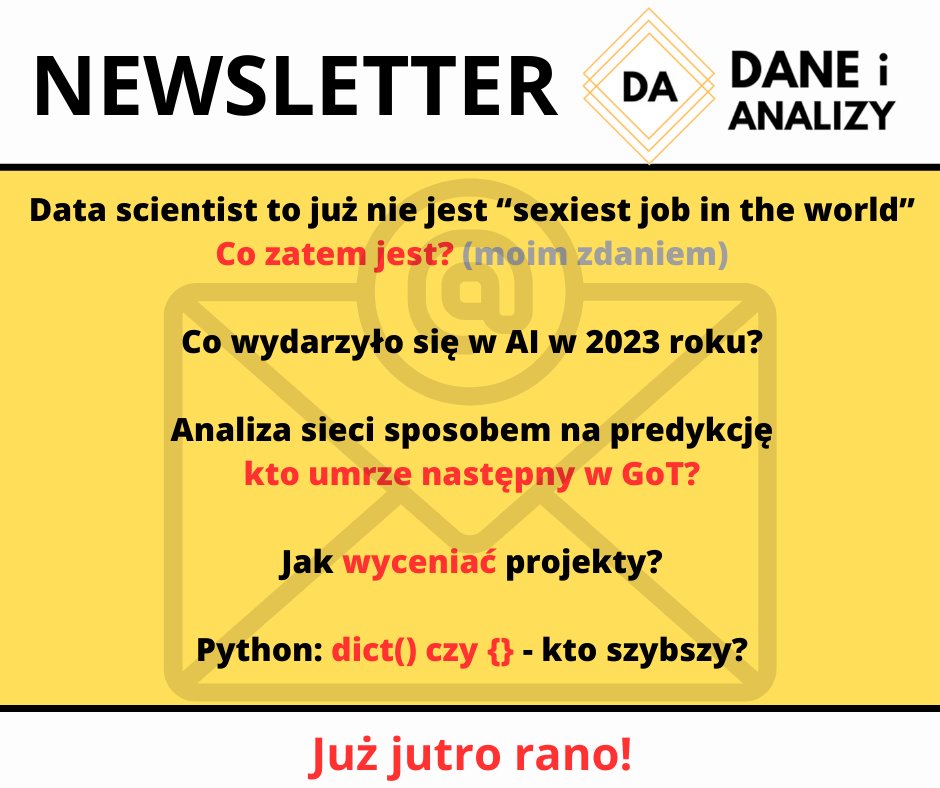Jutro kolejny numer newslettera, z nowym działem! 

- Będzie o To-Do liście w #Node.js + #MongoDB
- Będzie o #AirFlow i uruchamianiu z niego kontenerów #Docker
- Będzie #Spark, będzie o OOP w #Python

Tutaj subscribepage.com/daneanalizy kieruj swoje kroki!