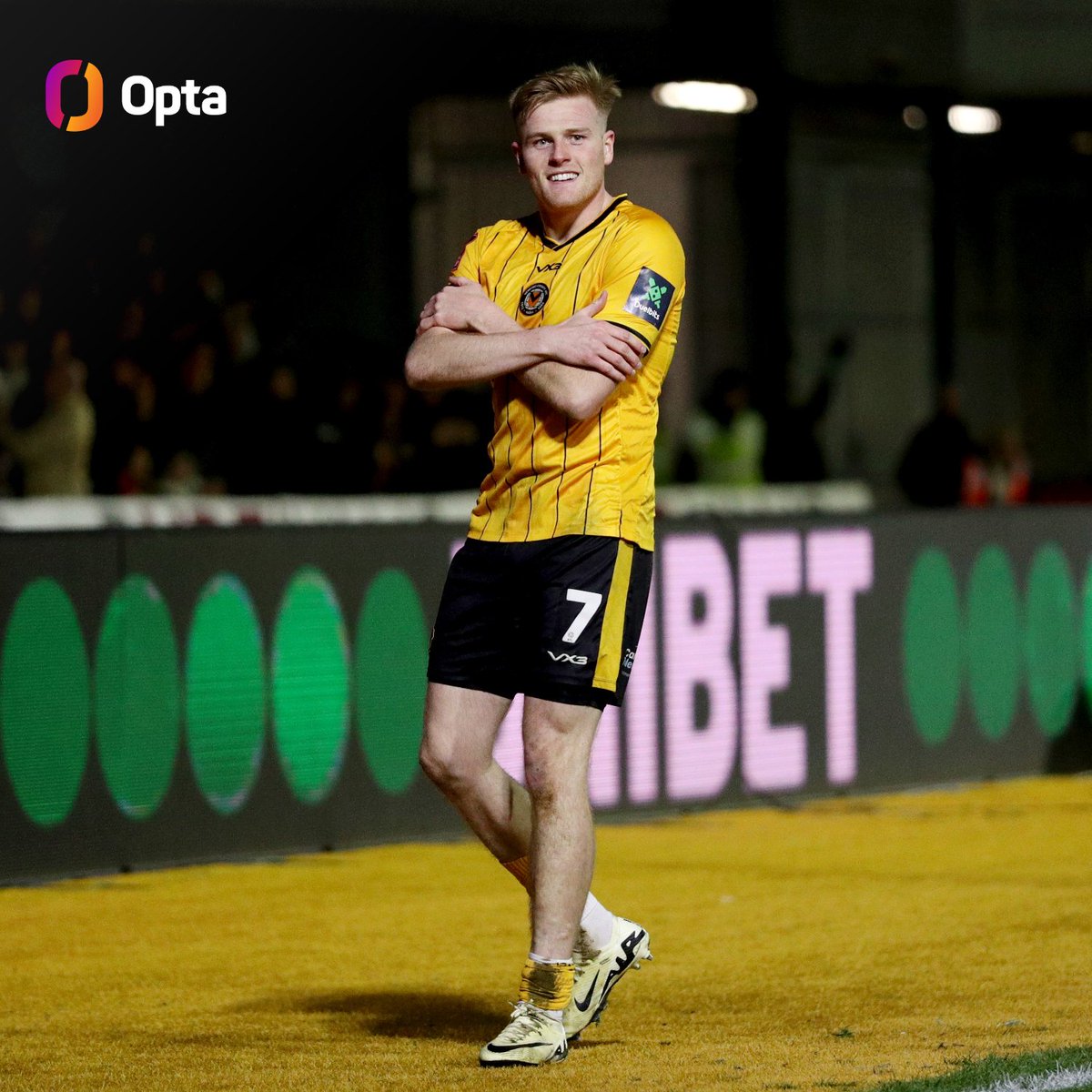OptaJoe's tweet image. 19 - No player has scored more non-penalty goals in all competitions this season for clubs in England's top four divisions than Will Evans, with his equaliser against Manchester United his 19th goal of the season for Newport County. Scenes.