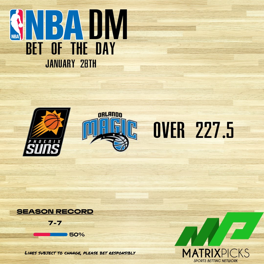 MatrixPicksSBN's tweet photo. Don't forget about the NBA on Championship Weekend:

Suns @ Magic OVER 227.5

#NBABetting #NBABets #SportsBetting #NBA https://t.co/PWaepggo9A