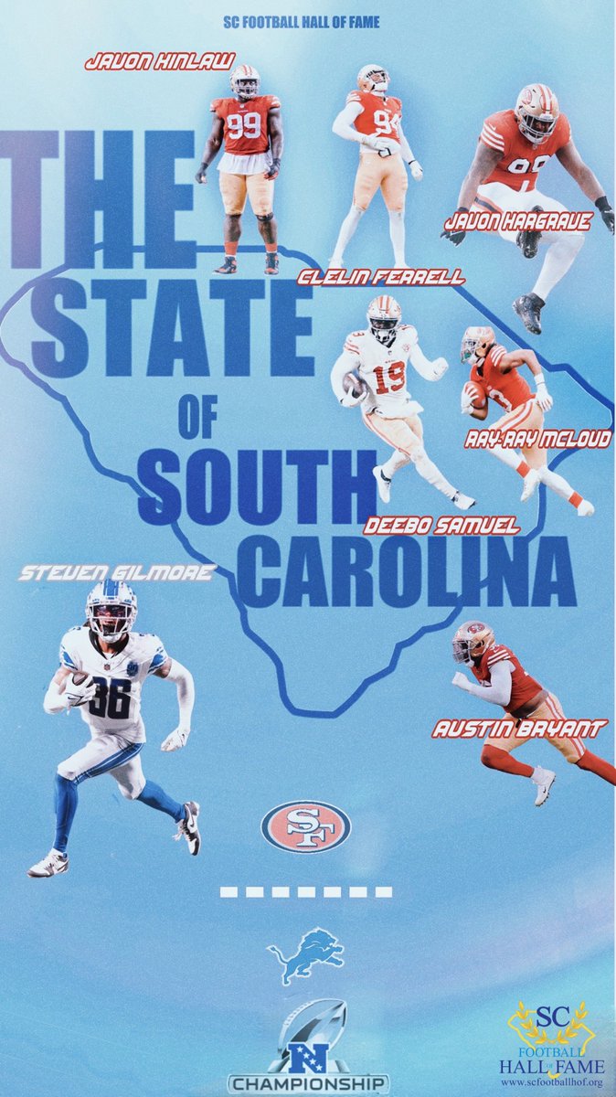 SCFootballHOF's tweet image. Congrats to all these players* with SC ties looking to clinch a Conference Championship to go to the Super Bowl!!! #SCMade #SCStrong #SCPros 
Graphic by former intern @CarsonMedlin3 
*includes those on current roster with IR/practice squad designations