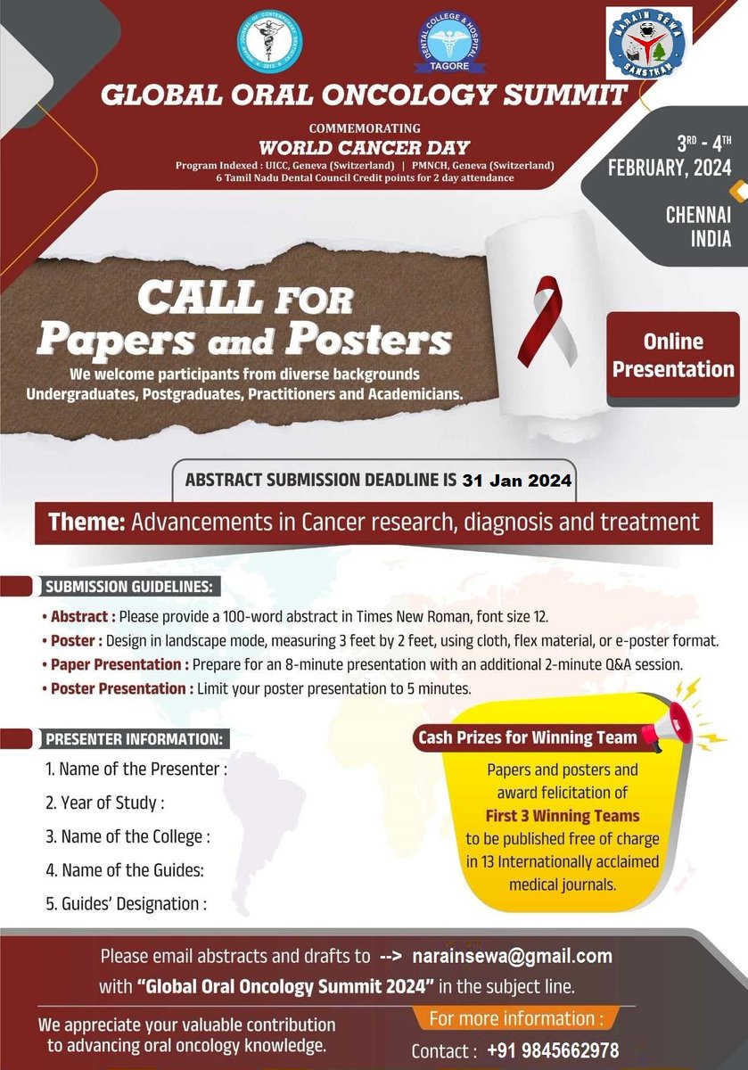 Jansewaks's tweet photo. Global Oral Oncology Summit(Hybrid Program) organized by @Jansewaks &amp; Tagore Dental College and Hospital in collaboration  with Indian Journal of Contemporary Dentistry. info 2 @MoHFW_INDIA @mohfw @MOH_Kenya @MinofHealthUG @publichealthie @AmericanCancer @CDC_Cancer @BidenCancer https://t.co/7ZBtpm43DR