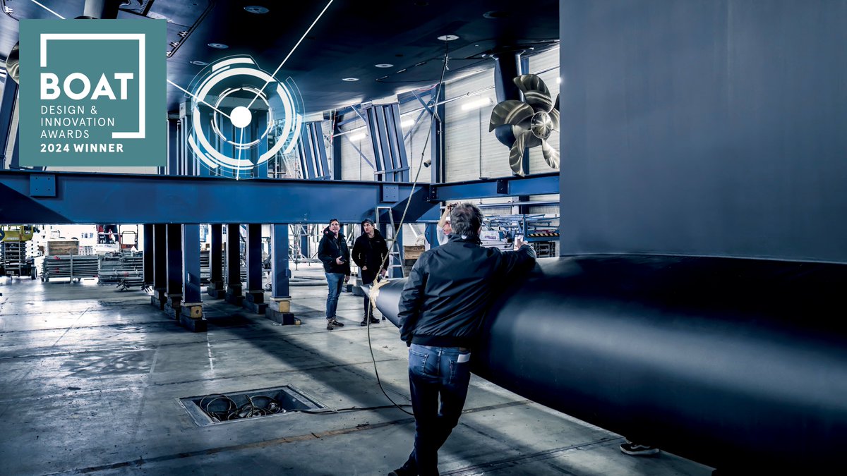 boatint's tweet photo. The winner of the Innovation of the Year award, sponsored by Videoworks, and taking home her impressive fifth Neptune of the evening, goes to the 59.7m Sarissa for her forward facing, retractable electric propulsion, which was developed by Royal Huisman. #boatdesignawards #boatdesignfest