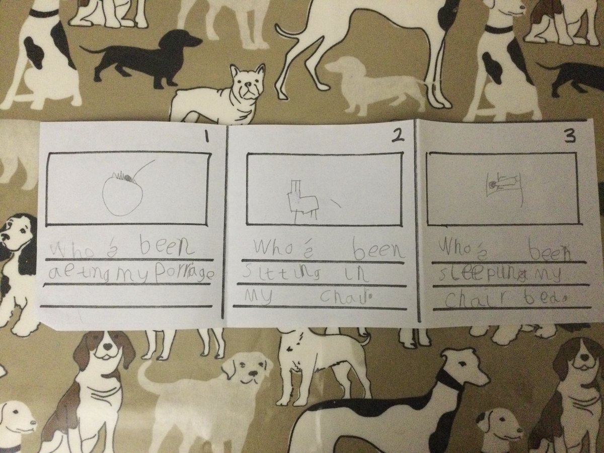 The children in Rosen were authors this week.  Here are some examples of their great work: Goldilocks 🐻 🐻 🐻 who’s  been  eating  my  porridge?