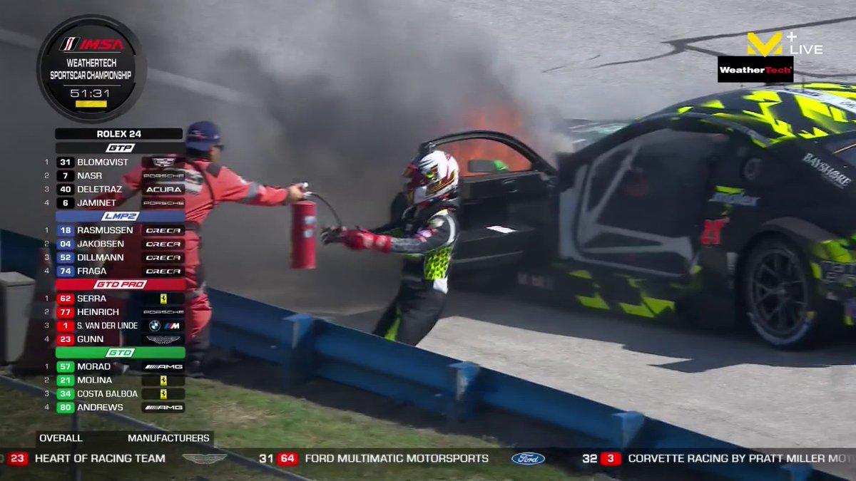 Imagine doing 23 hours of Daytona and your decides to set on fire. 

Gutted for him and the team!
#Rolex24 #Daytona24 #Daytona #Rolex24atDaytona