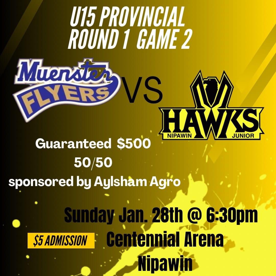 Provincial game tonight at the Centennial In Nipawin. Puck drops at 6:30pm