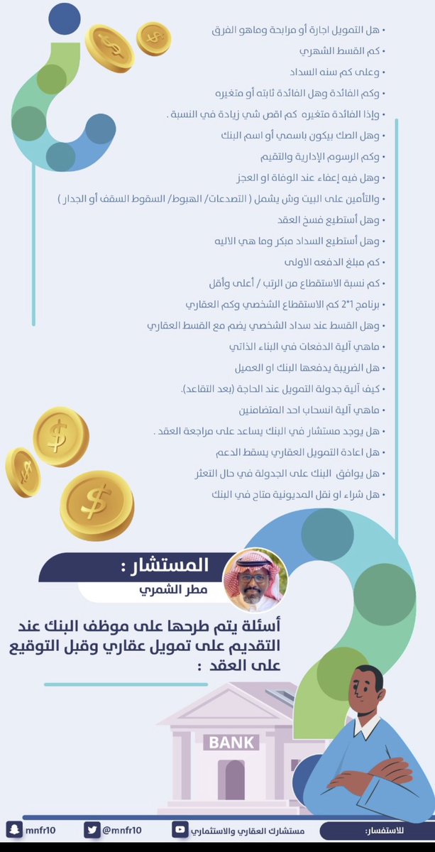 mnfr10's tweet photo. #الراجحي
قبل توقع عقد التمويل العقاري اقراء بعض الملاحظات والنصائح للفائدة . https://t.co/RWXRom8N7Y