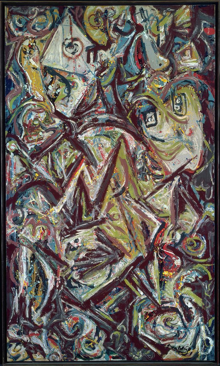#JacksonPollock was at a transitional point in his career when he painted 'Troubled Queen' in 1945, abandoning his early figurative style and developing the slashing, dropped abstractions for which he is best known. 

The artist was born #OnThisDay in 1912.