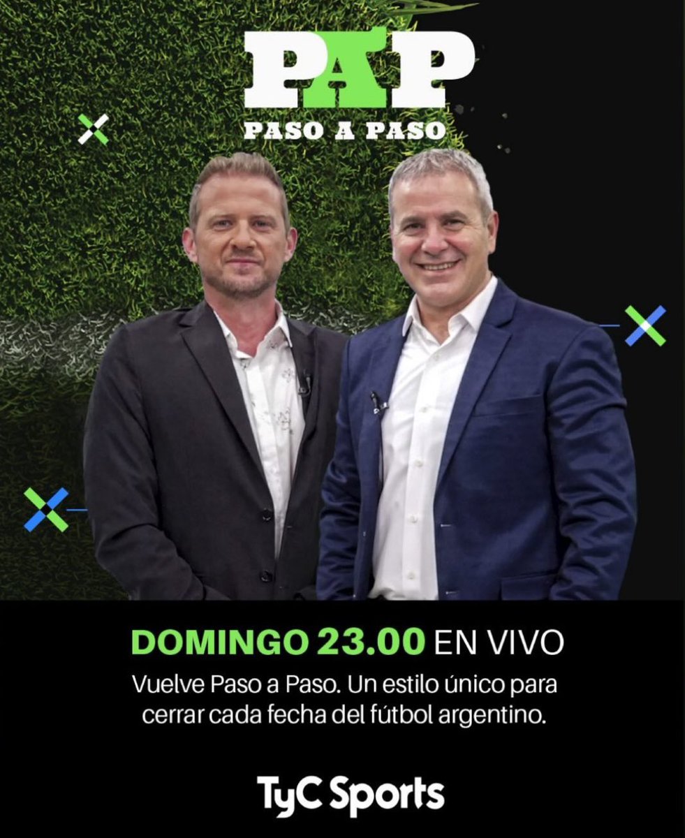 El Domingo no termina hasta que termina Paso a Paso 🙌🏼.

Vuelve la única y mejor manera de repasar todas la fechas del fútbol argentino con <a href="/ArielRodriguez/">Ariel Rodríguez</a> y <a href="/lombardigus/">Gustavo Lombardi</a> en <a href="/TyCSports/">TyC Sports</a>.