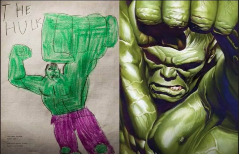 thealexrossart's tweet photo. Before and after #childdrawing #sundayvibes #hulk https://t.co/5STgU3xXZy