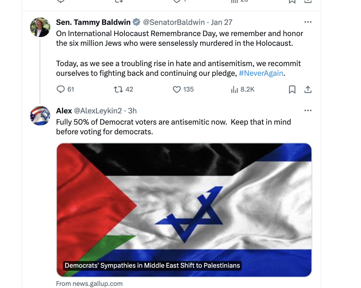 Add another

The Chair of the Republican Party of Ozaukee County is crying about 1/2 of Dems are antisemitic

No, his link doesn't support his statement

#Wisconsin #wipolitics #wisdems #wisgop #Mequon #PortWashington #Mequon #Saukville #Thiensville #Grafton #Cedarburg #Waubeka