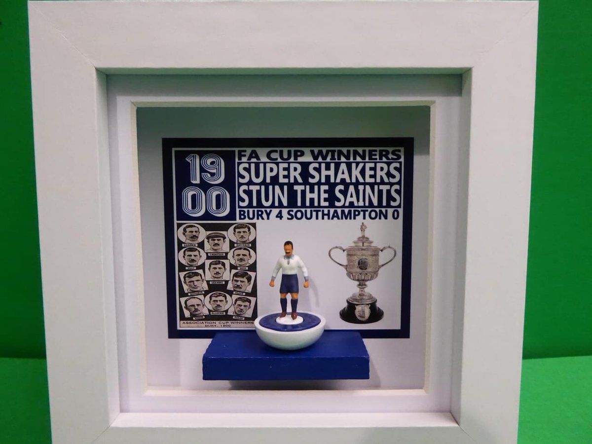helcol123subbu1's tweet image. Bury FC FA Cup Winners subbuteo artwork frames.Classic watery blue 1903 kit &amp;amp; traditional Shakers white 1900 kit. #standupforBury DM @helcol123subbu1 to order. #buryfc @buryfcofficial @BuryFcOldBoys #partofit #shakerstogether @NonLeagueCrowd @PFSPURR