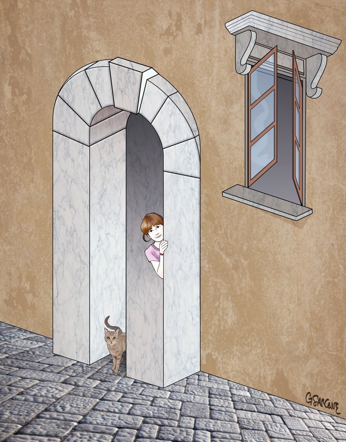 gsarcone's tweet photo. Smiling Lea...
An optical illusion from my children's book, 'Amazing Optical Illusions,' designed years ago. Find it here: https://t.co/wLdOZGlmwY
Does the window open outwards? Is Lea's front door narrow or wide?
#opticalillusion #impossiblefigure https://t.co/x0FmKoLejZ