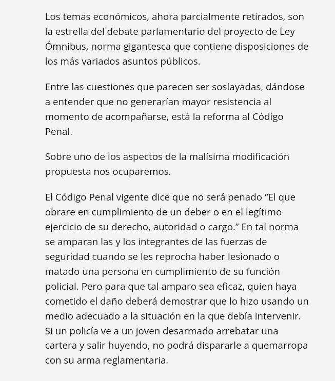 APDHArgentina's tweet image. @APDHArgentina en @pagina12👇🏽

■Pena de muerte en el proyecto de ley ómnibus ■

Por Guillermo @Torremare_DDHH
*Presidente de la Asamblea Permanente por los Derechos Humanos (APDH) y prosecretario de la Comisión Provincial por la Memoria (CPM) @CPMemoria

pagina12.com.ar/707977-pena-de…