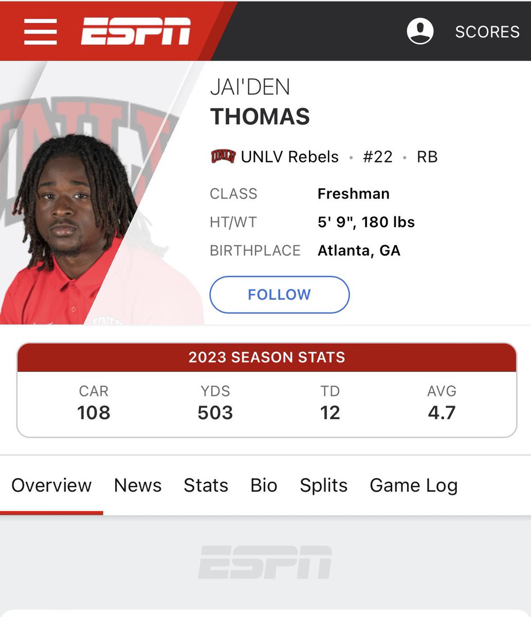 @PFF_College Not true. UNLV true freshman RB Jet Thomas was. He had 12 rushing TDs