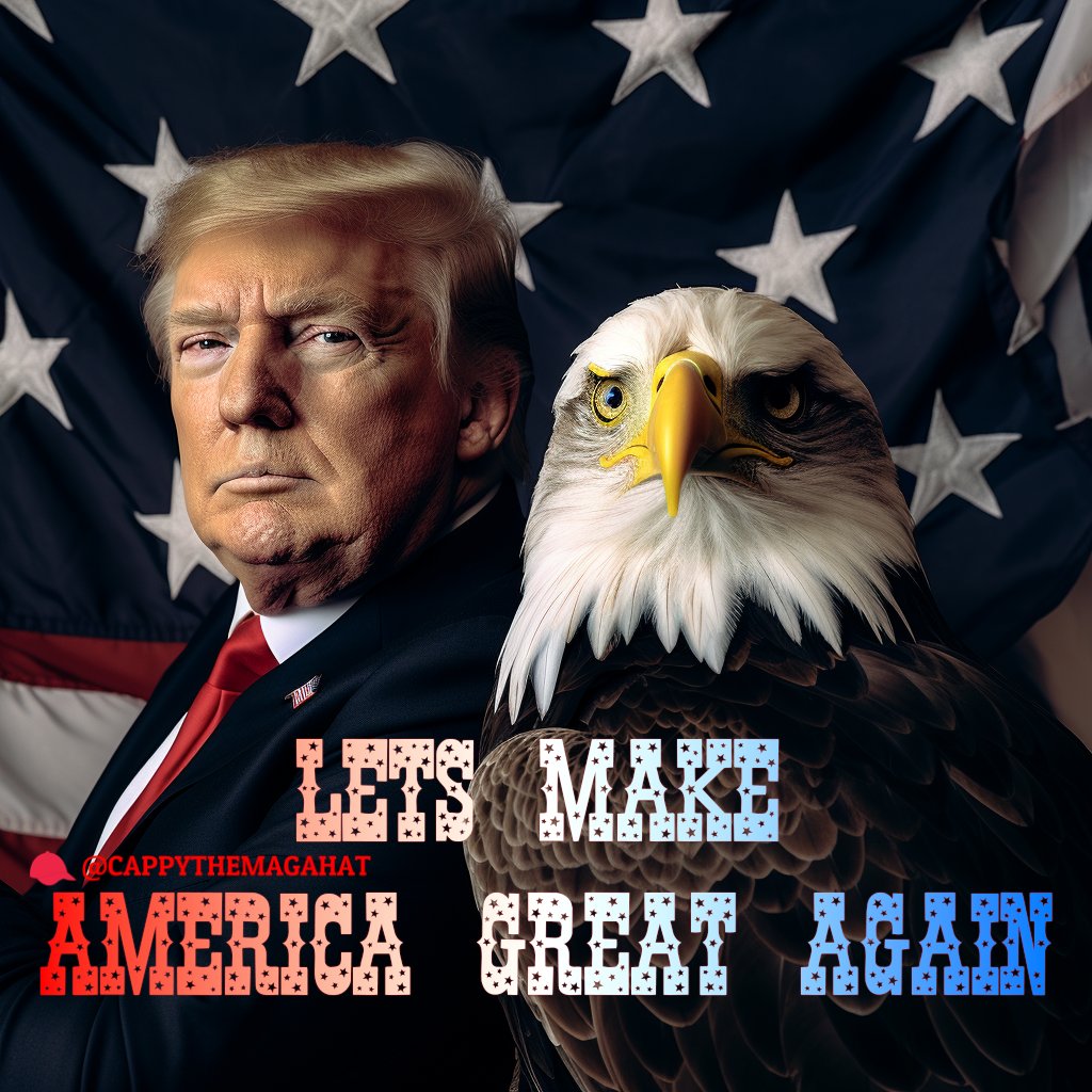 cappythemagahat's tweet photo. Let's Make America Great Again 🇺🇸🦅!

Disclaimer: the image of President Trump is fictional.

What do you want to see next?
#MAGAMovement #Trump2024 #PresidentTrump #MAGA #TrumpTrain #Election #BaldEagle #TrumpFamily #45thPOTUS #TrumpTeam #WhiteHouse #BringBackTrump #Trump https://t.co/5Lr6Qi6K4x