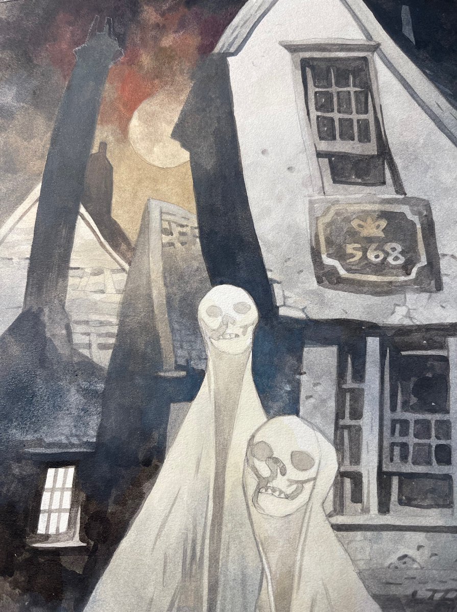 no humans traditional media window skull building cloak painting (medium)  illustration images