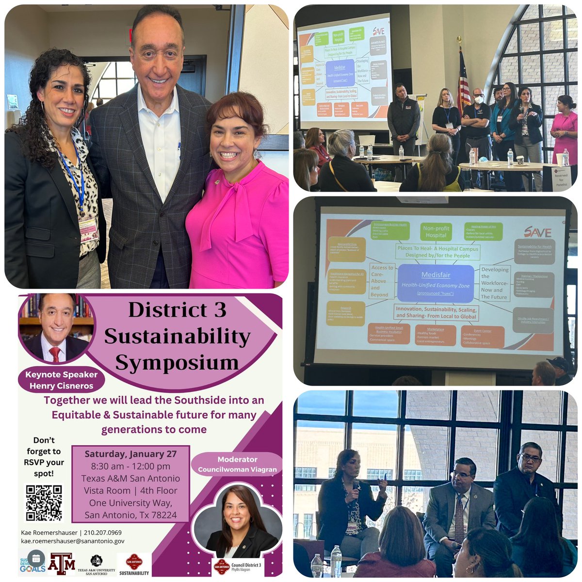 Great wknd of @DreamWeekSA at @TAMUSanAntonio for @ElectPhyllisD3 SustainabilitySummit, w/keynote by @HenryGCisneros. From food to transportation, outdoor trails, tree cover, drainage, workforce dev and more, clearly all things “sustainability” intersect as #SDoH!! #HealthEquity