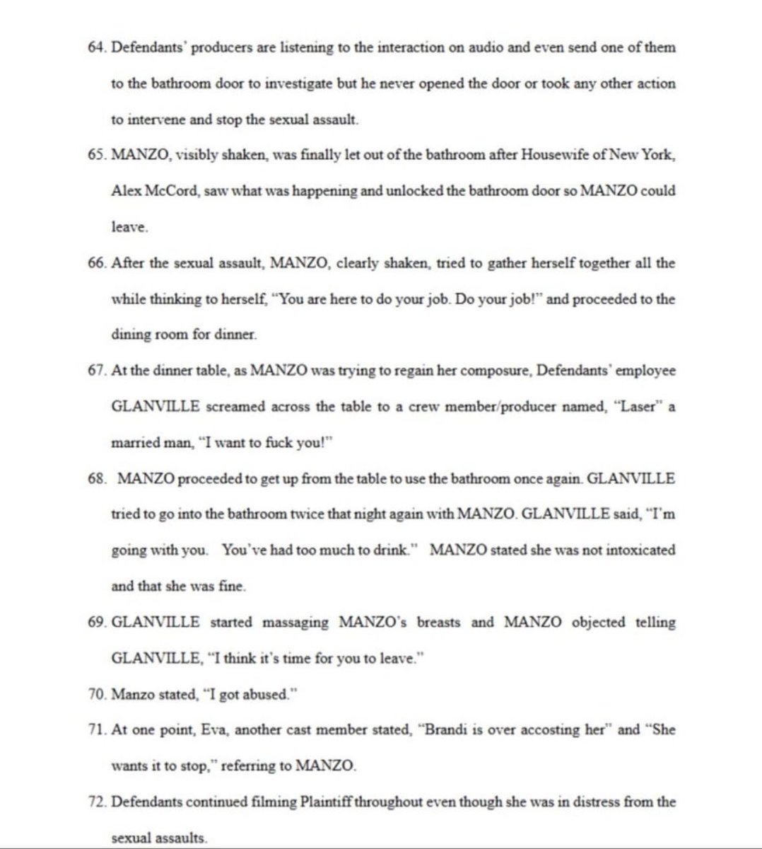 HousewivesHub's tweet image. Some disturbing detail from Caroline’s lawsuit against Bravo. Caroline outlines what Brandi did to her. (Credit: u/the_smart_girl via r/realhousewives Reddit). #RHUGT #RHOBH