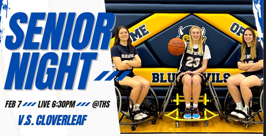 Support the Tallmadge Blue Devils Wheelchair Basketball team and the SENIORS (Currey,Blatt,Allen) starting at 6:00 pm on our last game of the season. Feb. 7th THS vs Cloverleaf at Tallmadge High. <a href="/Tallmadge_AD/">Tallmadge Athletics</a> <a href="/tcstweets1/">Tallmadge City Schools</a> <a href="/TallmadgeAthle1/">Tallmadge Athletic Boosters</a> <a href="/adaptivesportoh/">Adaptive Sports Ohio</a> <a href="/adaptivesportoh/">Adaptive Sports Ohio</a>