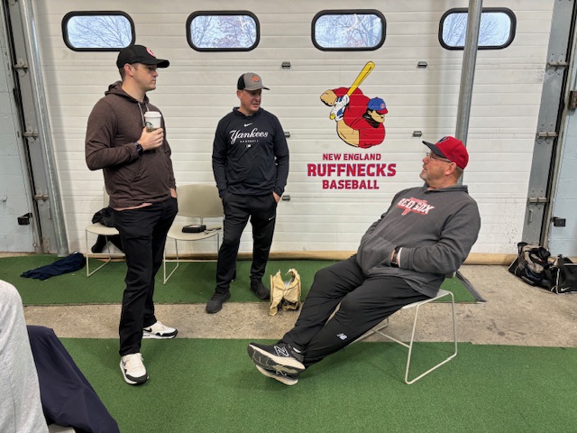 Yankees-Red Sox actually speak!  NY Major League Pitching Coach Matt Blake stops by Ruffnecks workout Jan 28 to hang with NY Scout Matt Hyde &amp; Red Sox HOF Catcher Rich Gedman. Not bad company for Ruffnecks players. Good workout too!