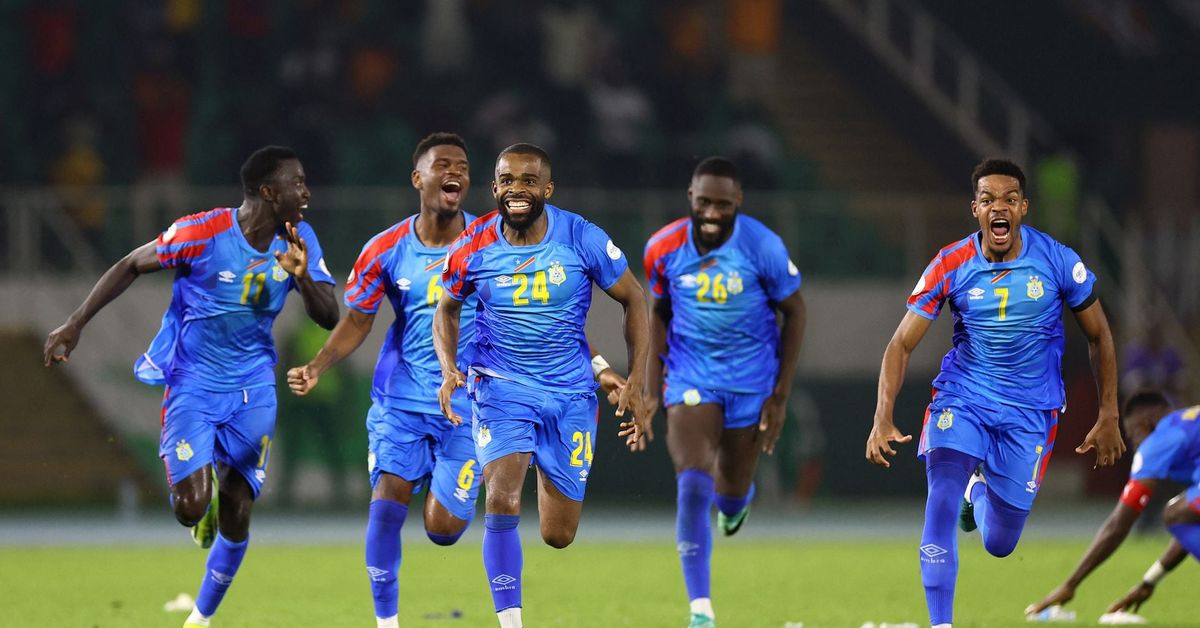 Reuters's tweet photo. DR Congo beat Egypt on penalties in Cup of Nations last-16 https://t.co/Fohdt5BSlc https://t.co/cyUL6Ji5xn