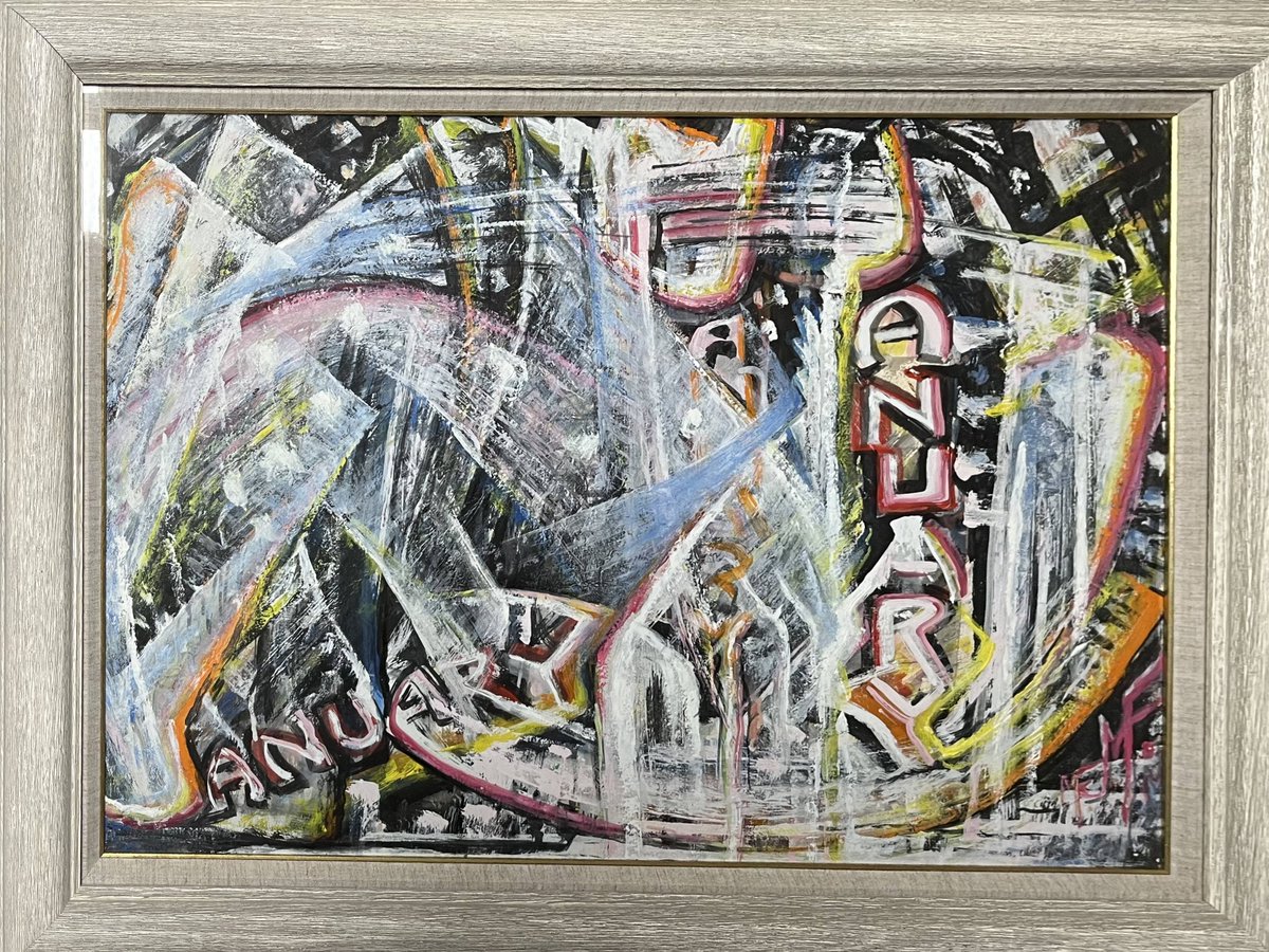 NL_Heritage's tweet photo. The Strange Horizons exhibition opens at North Lanarkshire Heritage Centre this Saturday. Until then, here's Millie Frood's 'January' to get you through the last cold days of the month! ‘January’ is a riot of colour &amp; shapes with a frosty edge courtesy of those splashes of white. https://t.co/I3NtDxgltS