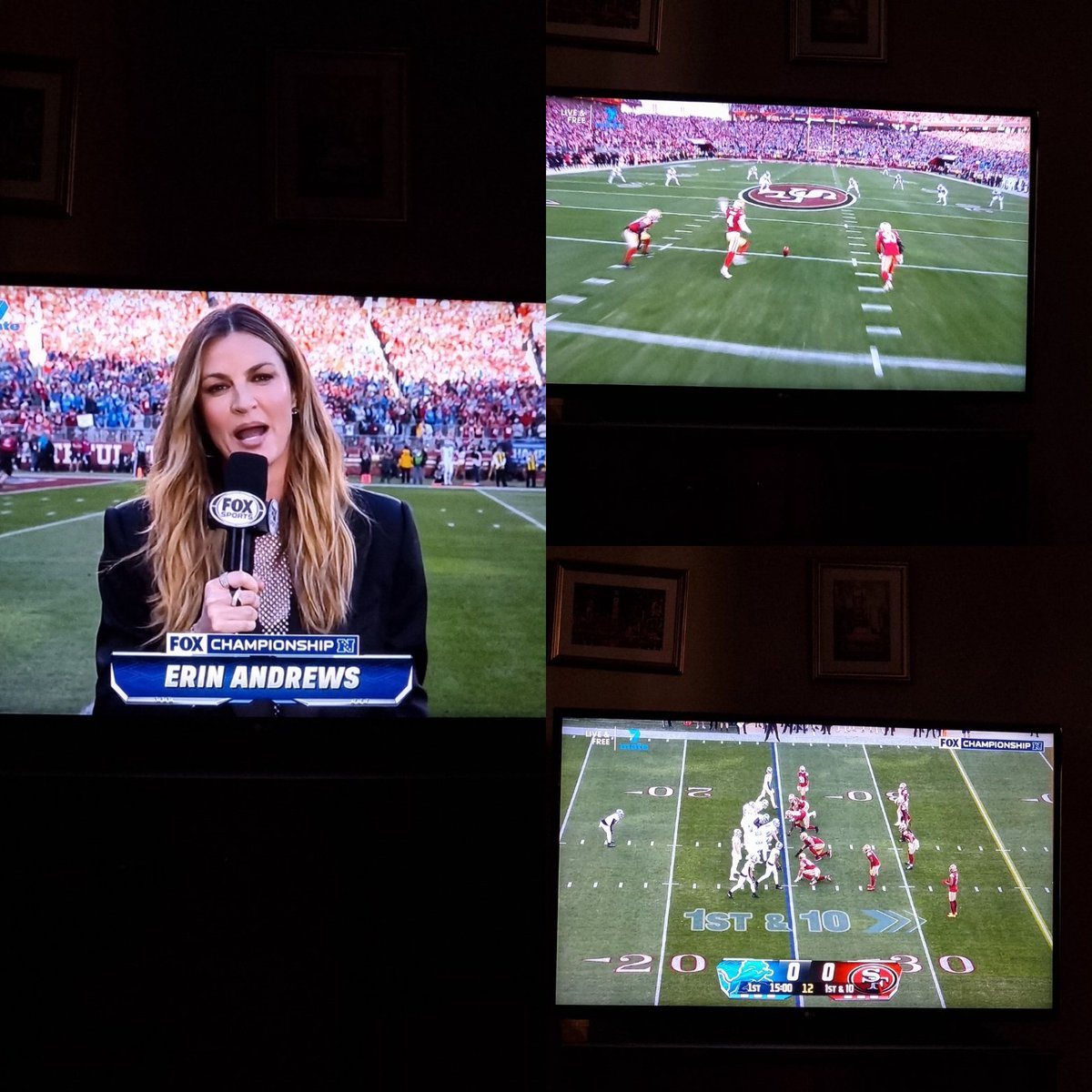KClarke01's tweet image. When you live in Australia &amp;amp; are a @NFL fan &amp;amp; listen to the @calmdownpodcast, look who appears on the TV at 10.10am. Yep, it's @ErinAndrews,  you know it's going to be a good day. 
#NFLPlayoffs2024 #49ersVsLions #7mate #calmdownpodcast #LFG #49ersVsLions