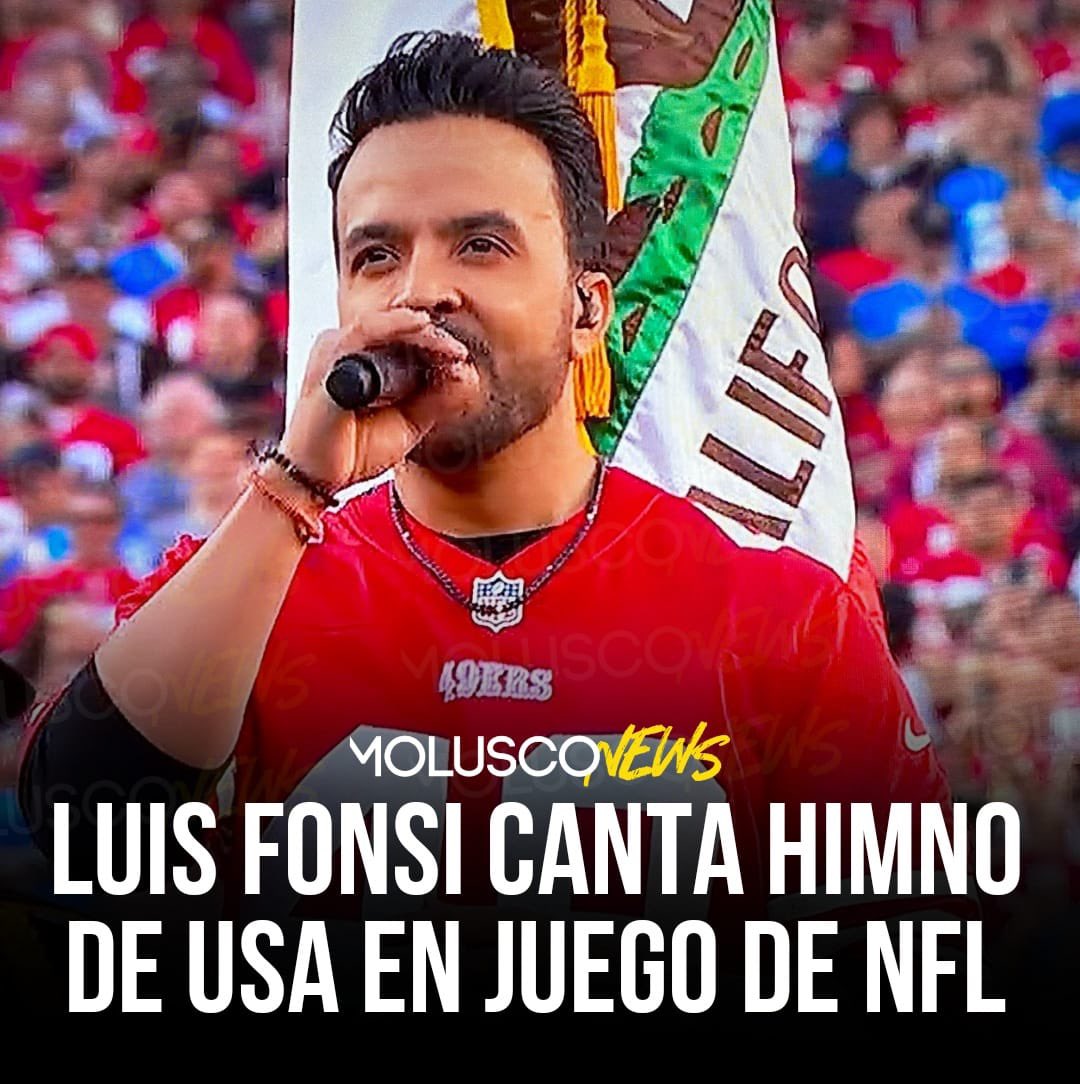 Moluskein's tweet photo. ¡A otro nivel! @LuisFonsi 🇵🇷 cantó el himno nacional de Estados Unidos, para dar comienzo al partido por el campeonato del NFC del @nfl 🫡 entre los San Francisco 49ers y los Detroit Lions en el Estadio Levi’s. 

#MoluscoNews 
Vía: @NFLonFOX https://t.co/EX9dK8Z1S8